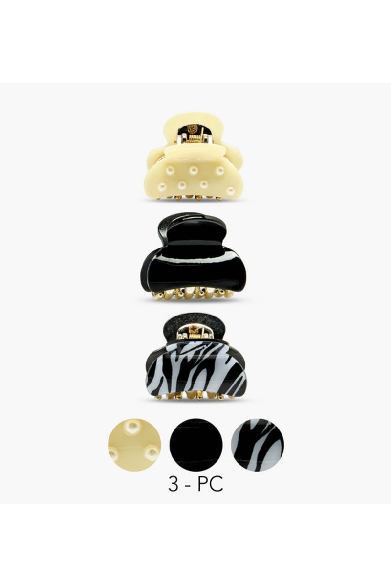 Pack of 3 Curved Shape Hair Clamps with Assorted Design